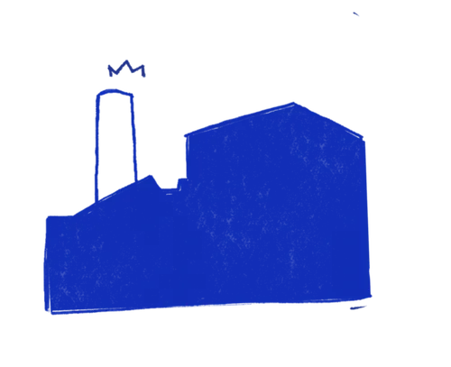 Illustration d'un bâtiment bleu